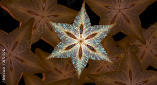 Glowing Starfruit Slice Macro Abstract Food Photography Nature s Art