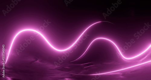 3D rendering, abstract panoramic background with neon light. Laser show, pulses, equalizer, spectrum and energy pulsating lines.