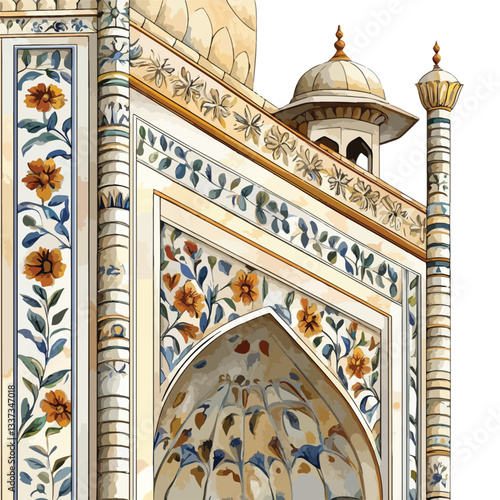 Detailed Floral Inlay Work on Taj Mahal Close-Up View