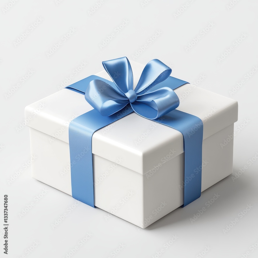 Obraz premium two white gift box with blue ribbon 3d render icon isolated on white background