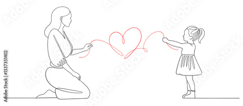 Mother and baby line art style vector illustration, mothers day celebration illustration