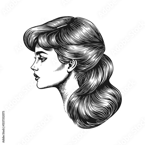 Elegant Profile of a Woman in Detailed Engraving Style Art