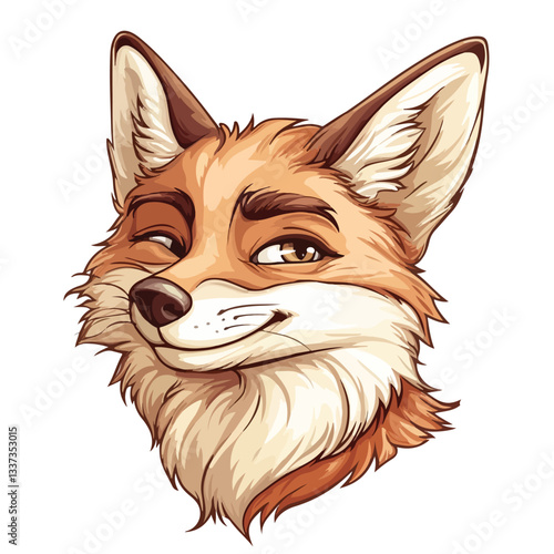 Mischievous Cartoon Fox Grinning Cunningly - Adobe Stock Photo