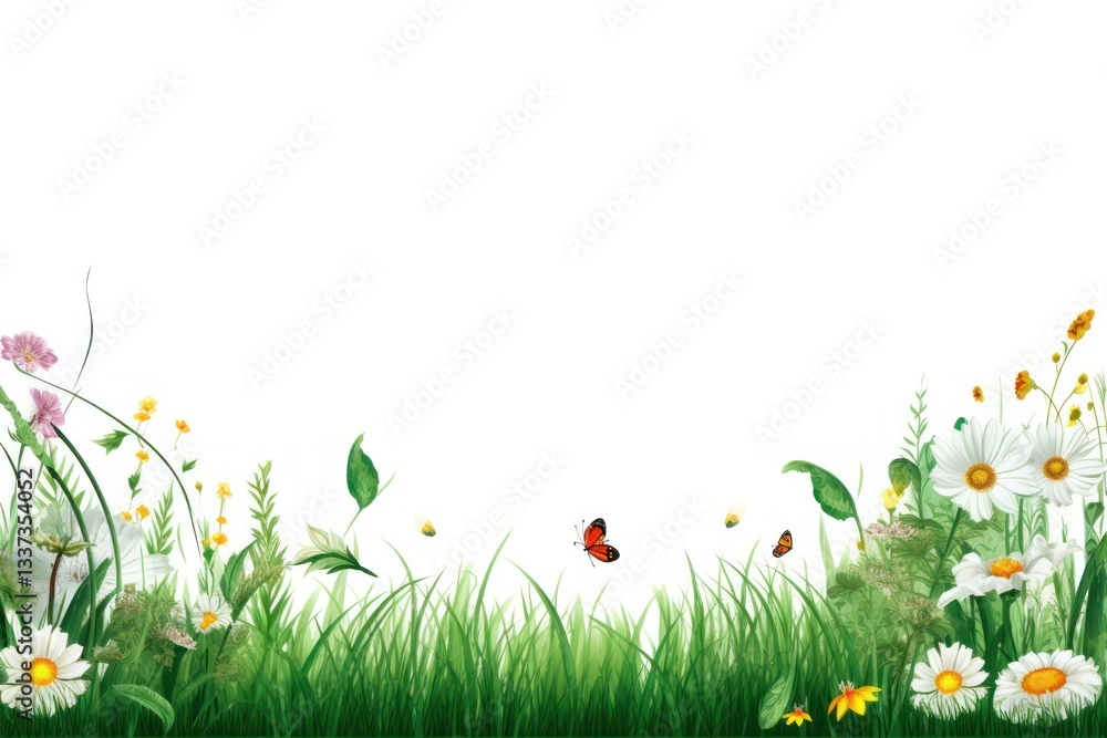 Naklejka premium Border Isolated green grass and flower outdoors nature plant.