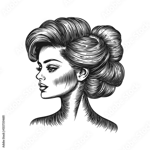 Detailed Profile View of Elegant Woman with Vintage Hair Styling
