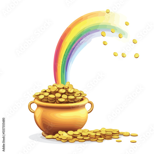 Pot of Gold at End of Rainbow Vector Illustration