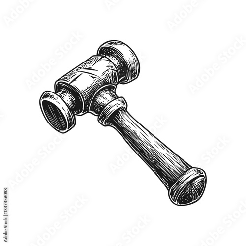 Vintage Engraving of a Classic Auctioneer Gavel in Detailed Design