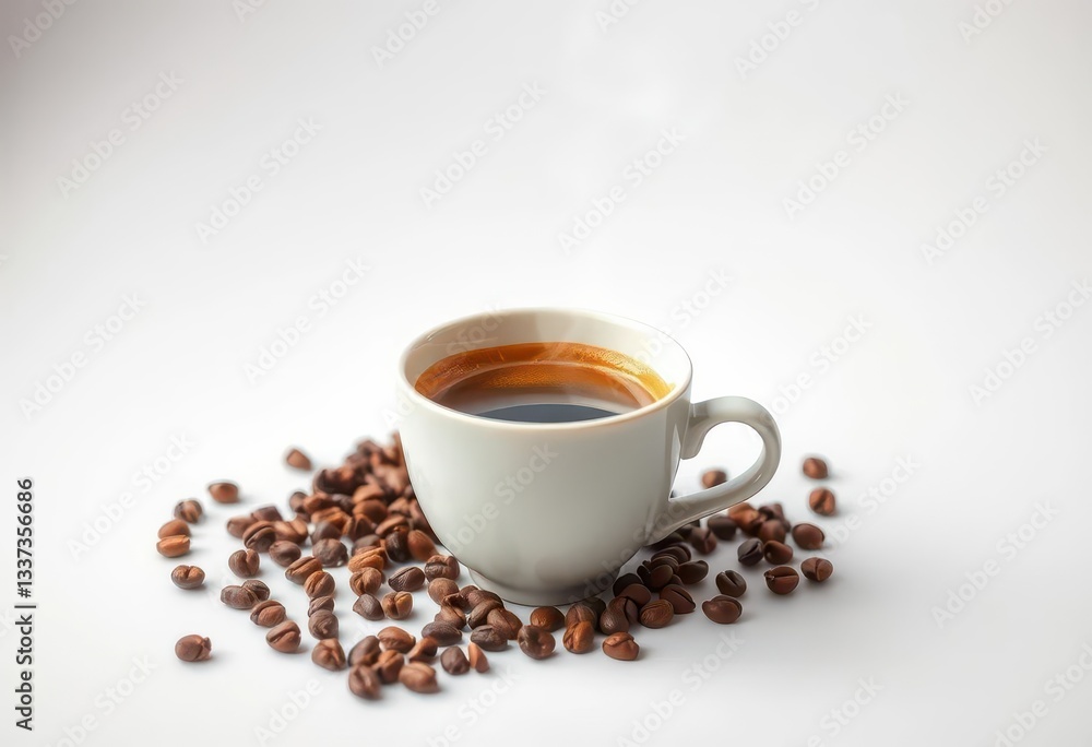 A steaming coffee cup sits on a clean white background, simple, mug A steaming coffee cup sits on a clean white background, simple, mug