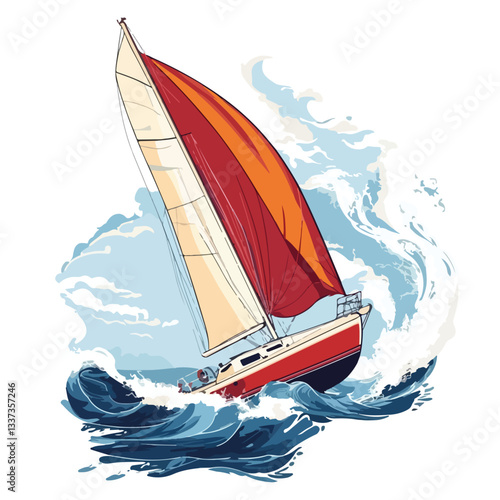 Sailboat Navigating Rough Seas and Stormy Weather