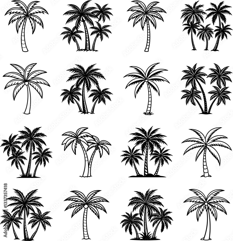 Obraz premium A Set of Palm Tree silhouette Vector Illustration