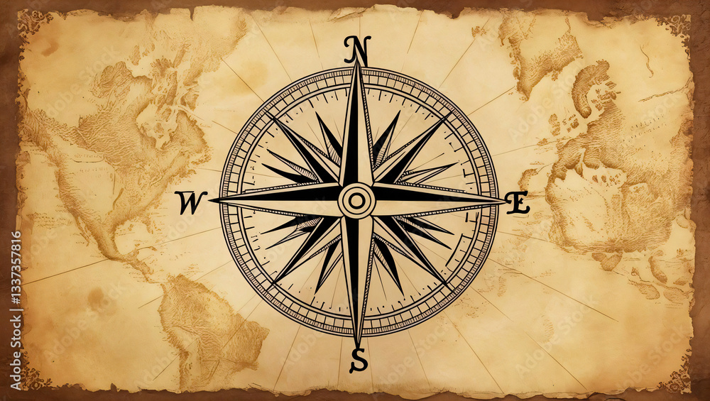 Fototapeta premium Old Compass on Vintage Map