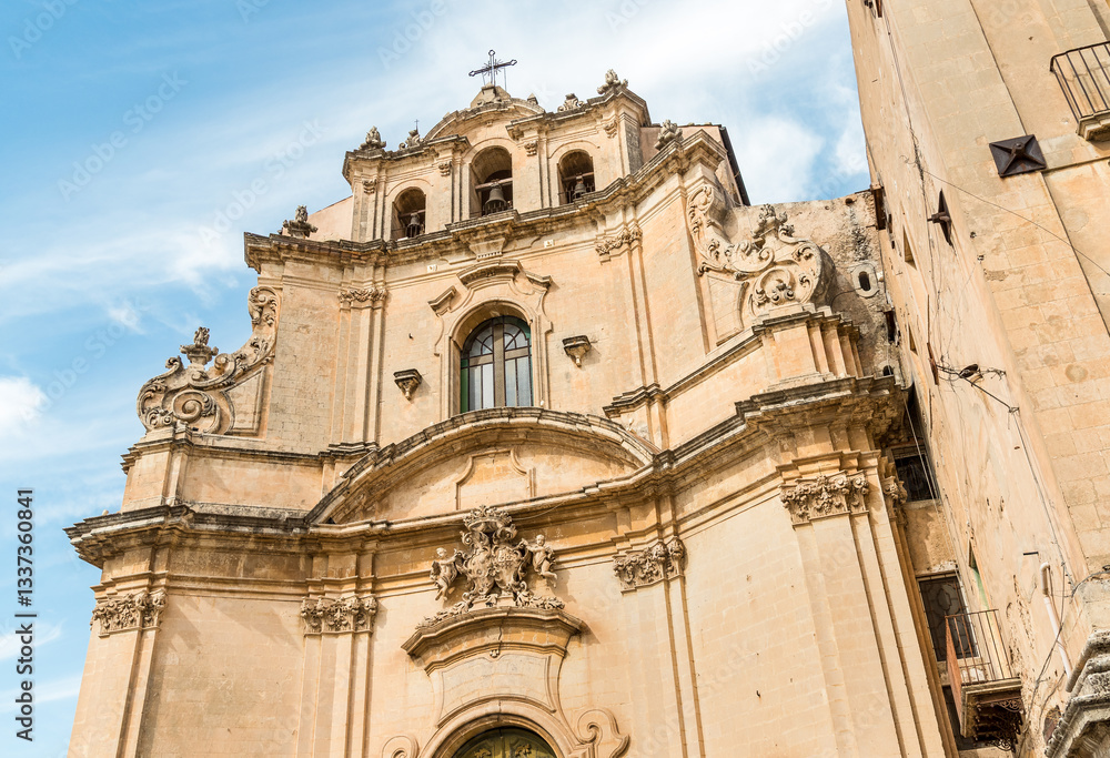 The Church of Madonna del Carmine, or the Madonna del Carmelo, in the historic center of Noto, Sicily, Italy The Church of Madonna del Carmine, or the Madonna del Carmelo, in the historic center of Noto, Sicily, Italy