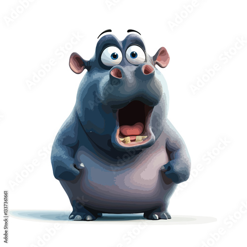 Surprised Cartoon Hippopotamus Gasping in Astonishment