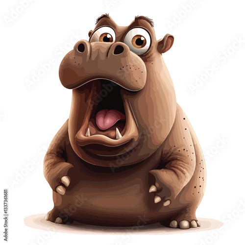 Surprised Cartoon Hippopotamus Gasping in Astonishment