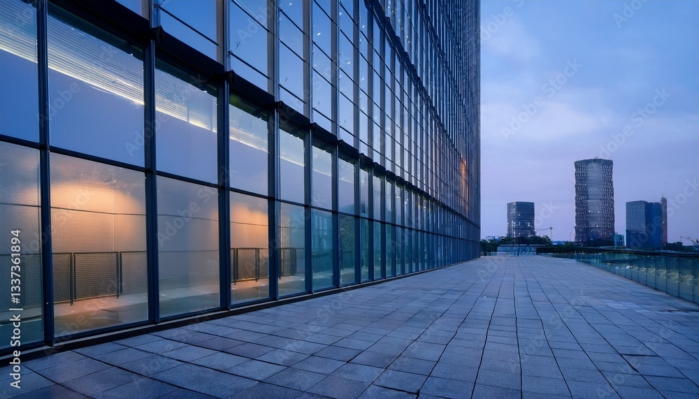 Fototapeta premium 조명으로 반짝이는 백화점 외벽, 고급스럽고 현대적인 디자인의 유리 파사드