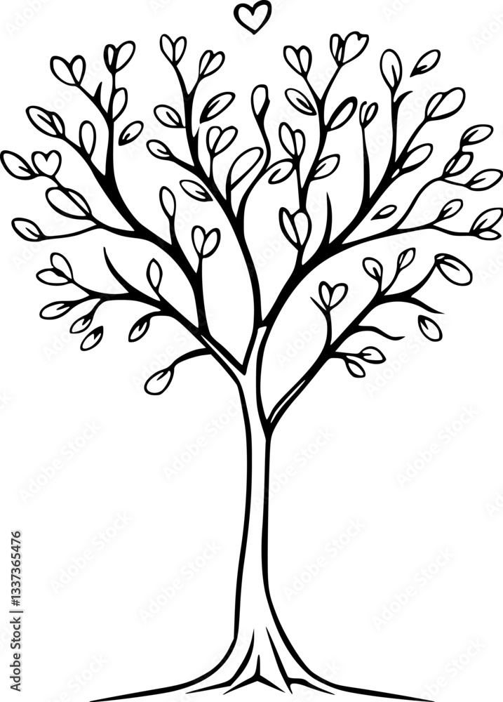 Outline of a heart-shaped tree symbol of love and natural romance vector art Outline of a heart-shaped tree symbol of love and natural romance vector art
