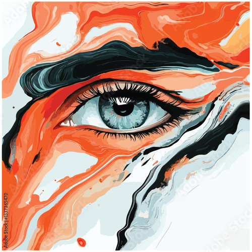 Elegant Abstract Artistic Poster with Eyes Fluid Art Vector Illustration