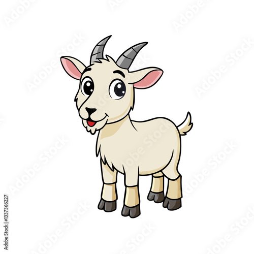 a cute goat cartoon standing upright with a smile and happy expression 