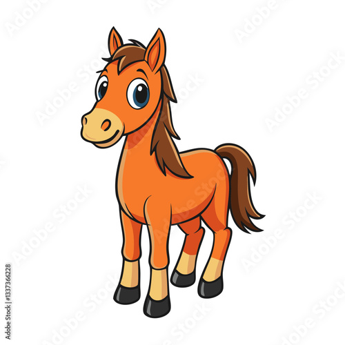 a cute cartoon illustration of a friendly horse with a sweet expression and a playful vibe