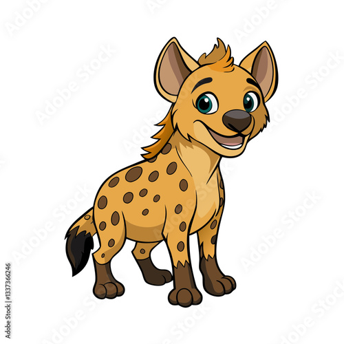 an adorable hyena character smiling with a cute and friendly expression. The image shows the hyena against a background