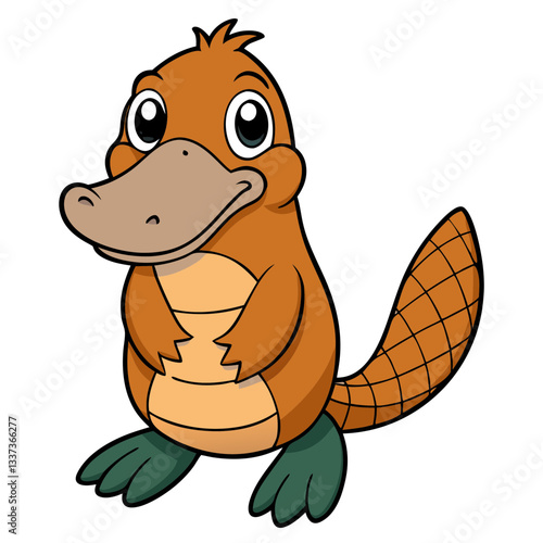 a cute cartoon platypus with a brown body and a duck-like bill