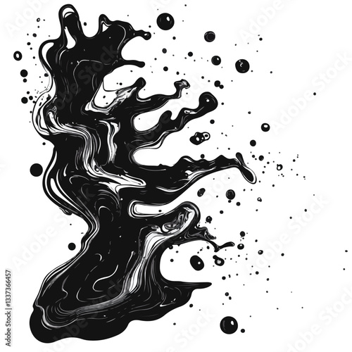 Abstract Black Ink Splashes and Waves Vector Illustration