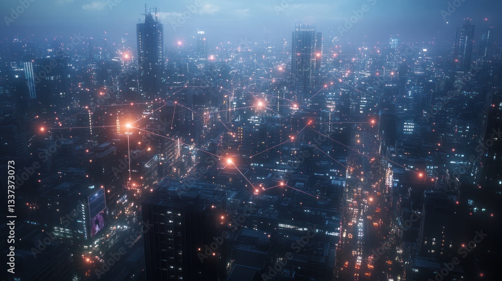Futuristic city network at night Futuristic city network at night