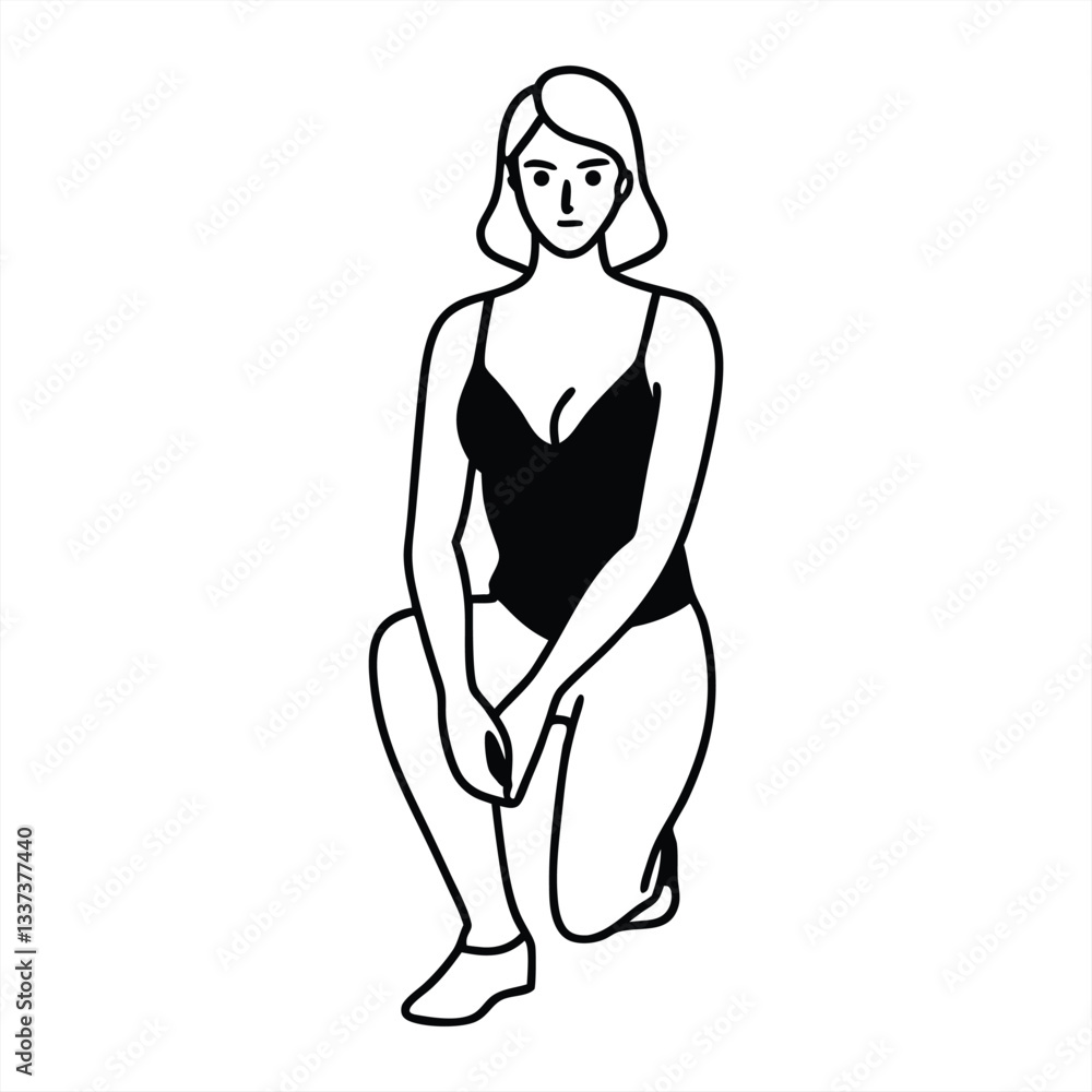 Minimalist Figure: A simple line illustration of a poised woman in a stylish swimsuit, offering a contemporary and artistic portrayal of elegance and grace. Minimalist Figure: A simple line illustration of a poised woman in a stylish swimsuit, offering a contemporary and artistic portrayal of elegance and grace.