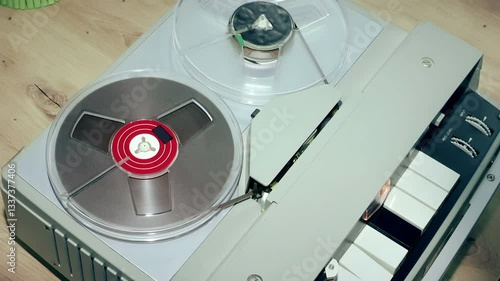 Old Reel Tape Recorder With Spinning Reels; Reel To Reel Tape Recorder With Spools Turning
