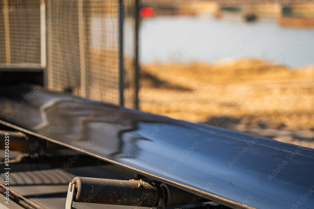 empty conveyor belt on the mine - rubber conveyor