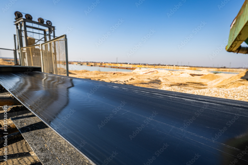 empty conveyor belt on the mine - rubber conveyor