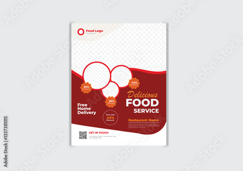 Restaurant brochure template vector design with graphics. Illustration of restaurant business flyer front with the food graphics, heading, text and icons 