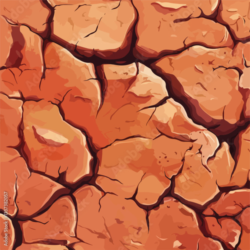 Abstract Red Clay Cracked Mud Desert Ground Text