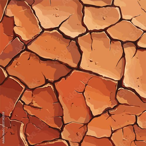 Abstract Red Clay Cracked Mud Desert Ground Text
