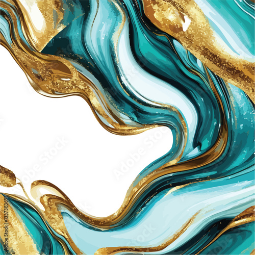 Elegant Turquoise and Gold Metallic Swirls Abstract Design