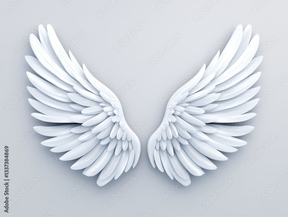 Obraz premium Elegant white angel wings displayed symmetrically against a light background