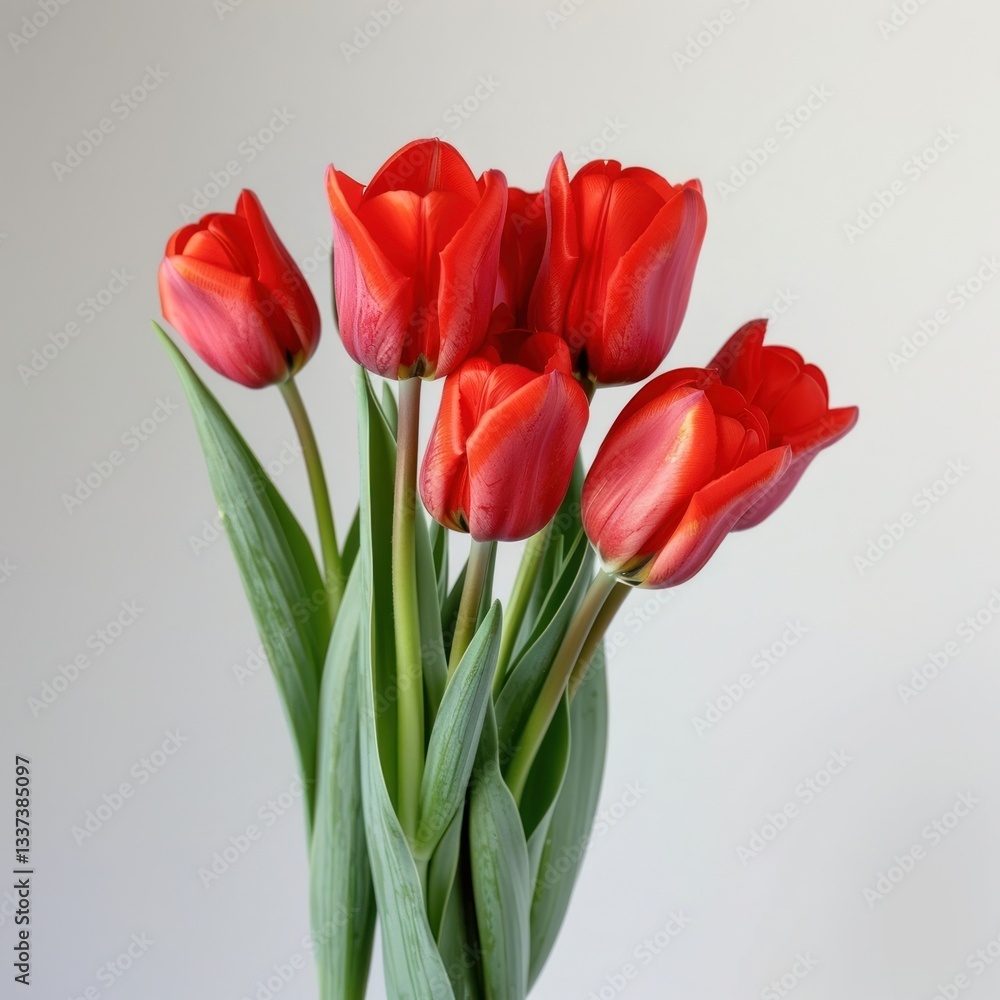Fototapeta premium Vibrant red tulips bouquet.