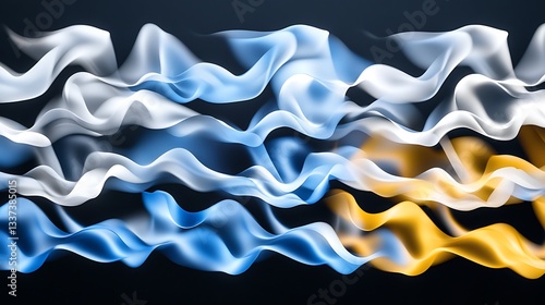 Abstract Blue for White, Gold Waves Flowing.
