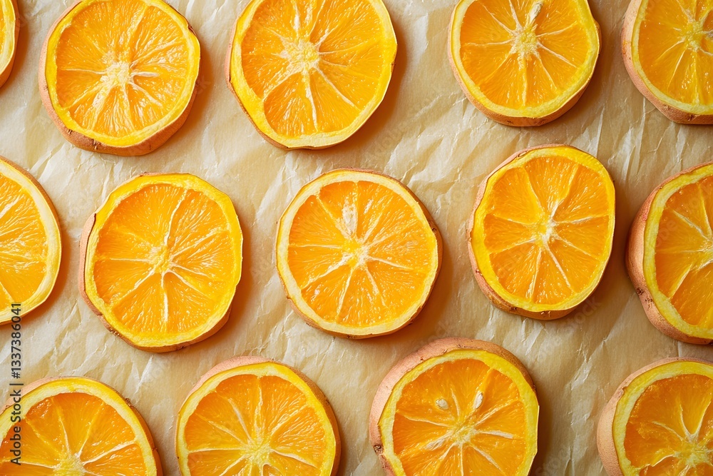 Fototapeta premium Dried Orange Slices on Parchment Paper
