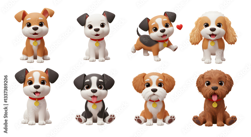 Lovely 3D Cartoon Puppies with Heartwarming Expressions Lovely 3D Cartoon Puppies with Heartwarming Expressions