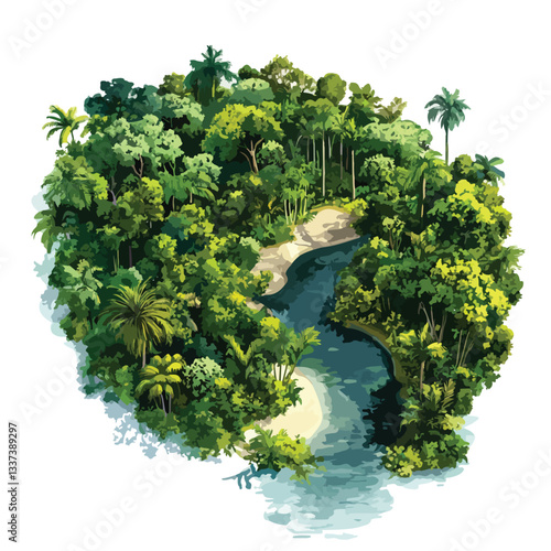 Aerial View Amazon Rainforest Vector Illustration