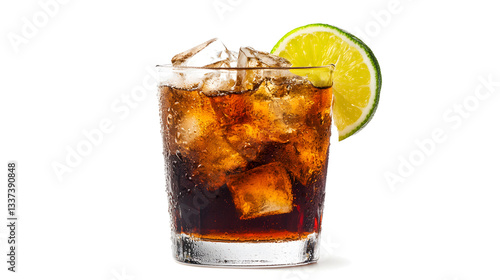 A glass of soda with a lime wedge in it