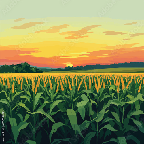Golden Corn Field at Sunset, Natural Beauty in AI Artwork