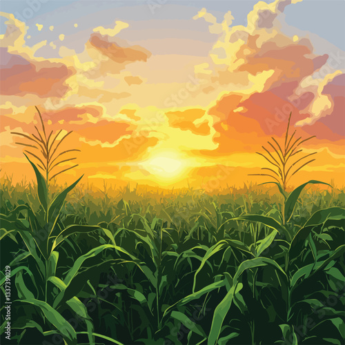 Golden Corn Field at Sunset, Natural Beauty in AI Artwork