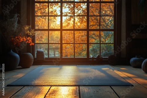 Morning Yoga Practice in a Sunlit Room With Plants and Large Windows