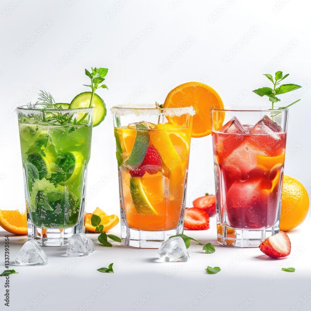 Fototapeta premium Vibrant cocktails made from blended fruits and vegetables in refreshing summer display