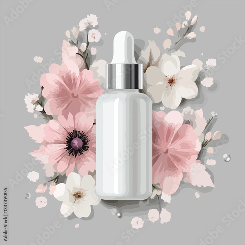 Elegant White Dropper Bottle Skincare Cosmetic Product Mockup