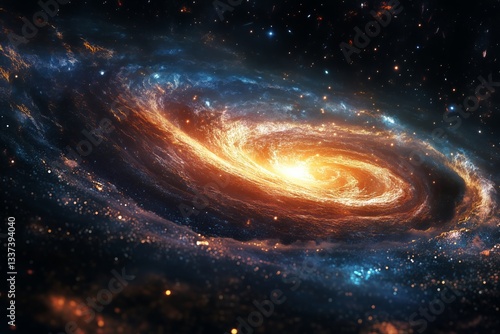 Galactic Spiral Swirling in the Depths of Space With Bright Center and Vibran...