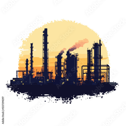 Oil Refinery at Sunset with Pipes and Pipes