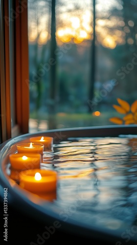 Relaxing Evening in a Tranquil Spa With Candles and Water